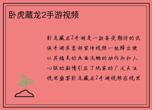 卧虎藏龙2手游视频
