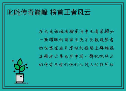 叱咤传奇巅峰 榜首王者风云