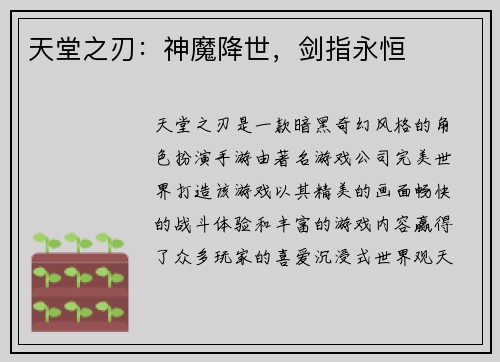 天堂之刃：神魔降世，剑指永恒